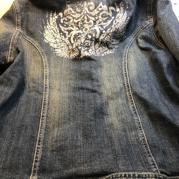 Vintage Rock 47 by Wrangler Denim Jacket Embellished back Animal print cuffs L - Picture 8 of 15